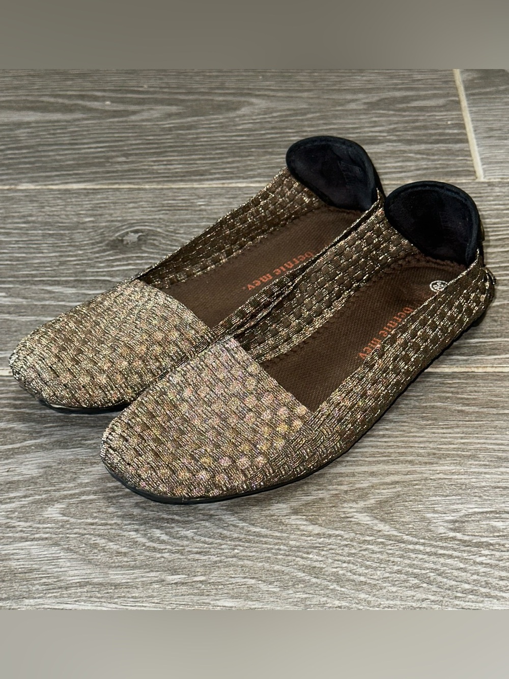 Bernie Mev Catwalk Bronze Ballet Shoes Women’s 39 Woven Stretch Comfort Casual